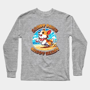 Sandy Paws, Happy Heart - Beachside Corgi Fun Long Sleeve T-Shirt